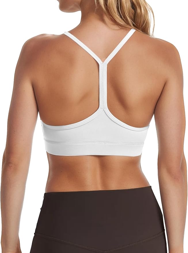 Buauty 2 Packs Y Back Sports Bra for Women, Low Impact Padded Racerback Spaghetti Strap Bras, Workout Yoga Tops