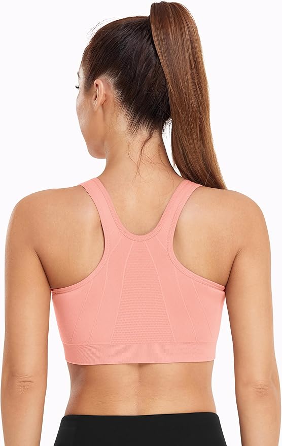 Women's Zip Front Sports Bra Wireless Post-Surgery Bra Active Yoga Sports Bras