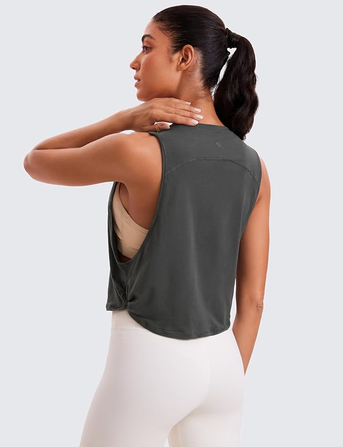CRZ YOGA Pima Cotton Large Armhole Tank Tops for Women - Workout Sport Athletic Yoga Running Gym Loose Crop Sleeveless Shirts