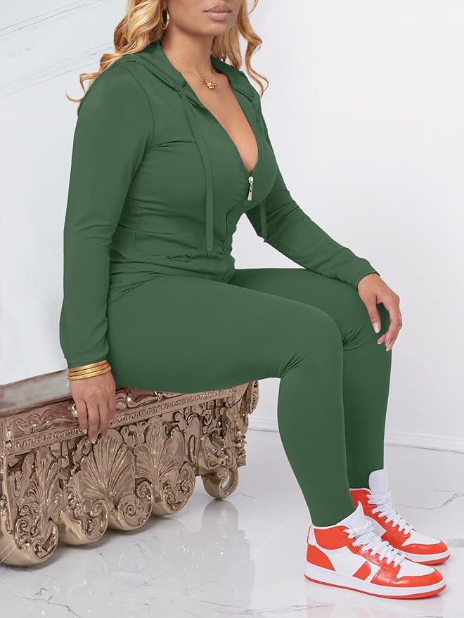 AUXDIO Women 2 Piece Outfits Casual Workout Sets Bodycon Tracksuit Zip Up Long Sleeve Hoodle Jacket Jogger Pants Set