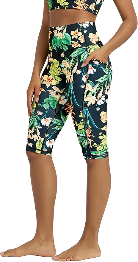 ODODOS Women's High Waisted Yoga Capris with Pockets, Tummy Control Non See Through Workout Athletic Running Capri Leggings