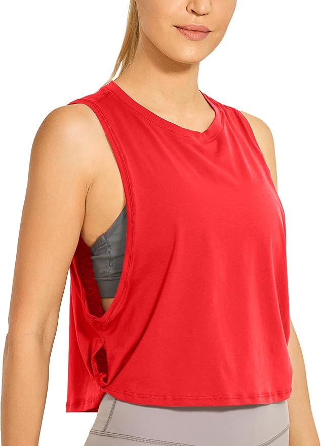 CRZ YOGA Pima Cotton Large Armhole Tank Tops for Women - Workout Sport Athletic Yoga Running Gym Loose Crop Sleeveless Shirts
