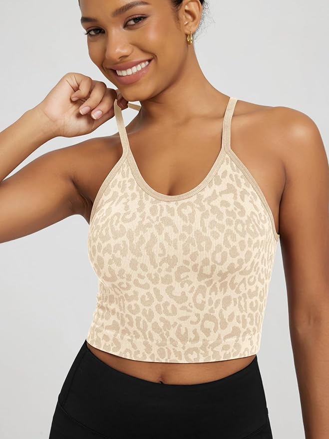 ODODOS Women's Crop 3-Pack Seamless Rib-Knit Camisole Crop Tank Tops
