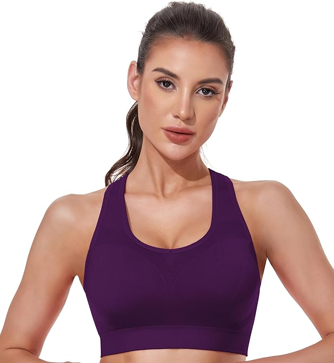 Women's Seamless Racerback Sports Bra High Impact Support Yoga Gym Workout Fitness