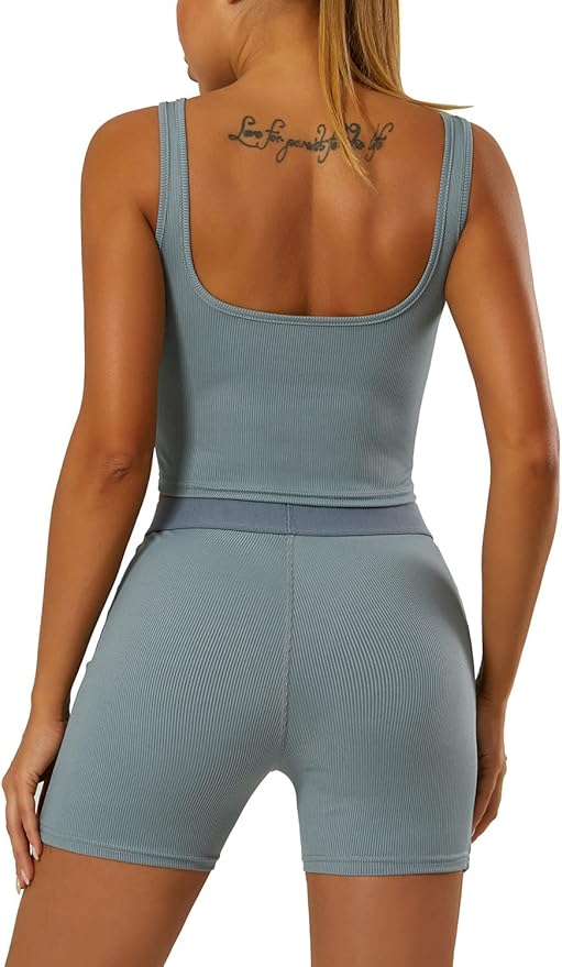 LICOBOD Casual Workout Sets 2 Piece Outfits for Women Ribbed Crop Tank Top High Waist Yoga Leggings Lounge Wear Tracksuit