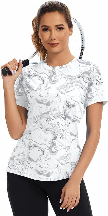 AVOOGUE Women's Short Sleeve Workout Tops Quick Dry Athletic UPF50+ Sun Protection Shirts Gym Hiking Running Yoga Clothes