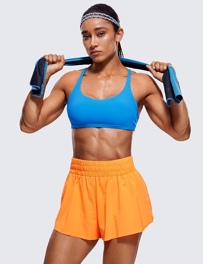 CRZ YOGA Womens Naked Feeling Criss Cross Sports Bra - Strappy Back Padded Medium Support Wireless Gym Cami Workout Yoga