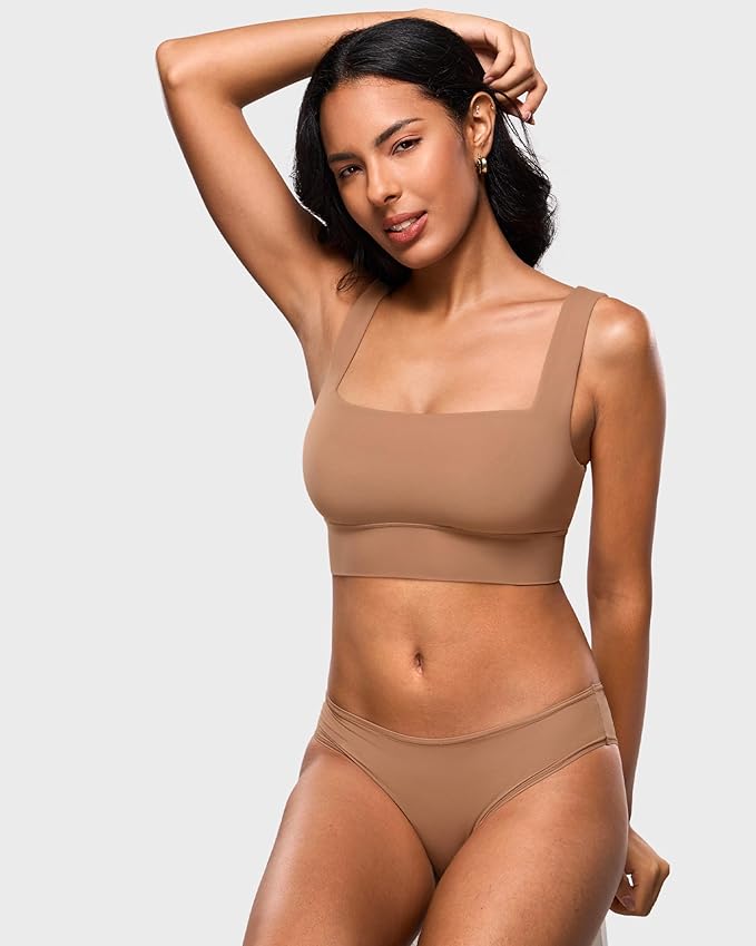 INLYRIC Women's Inbarely Outwear Longline Square Neck Bralette Supportive Unlined No Underwire Yoga Sports Bra