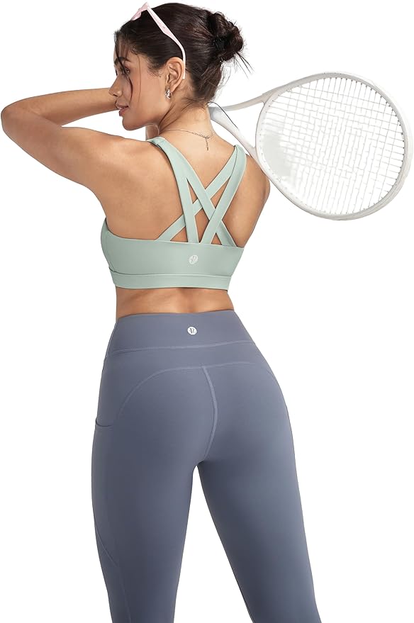 RUNNING GIRL Sports Bras for Women,Padded Strappy Sports Bras Criss-Cross Back Medium Support Sports Bras with Removable Cups