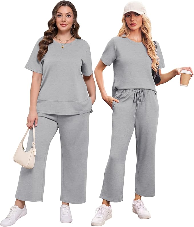 XIEERDUO Women's Side Slit Lounge Sets 2026 Fashion 2 Piece Travel Outfits Cozy Loungewear Wide Leg Tracksuits S-3XL