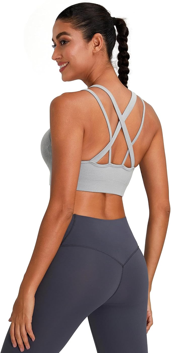 Sports Bras for Women HIigh Support, Criss-Cross Back Padded Strappy High Impact Sports Bras for Women Large Bust
