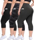 3 Pack Plus Size Leggings with Pockets for Women - High Waisted Tummy Control Spandex Soft Black Workout Yoga Pants