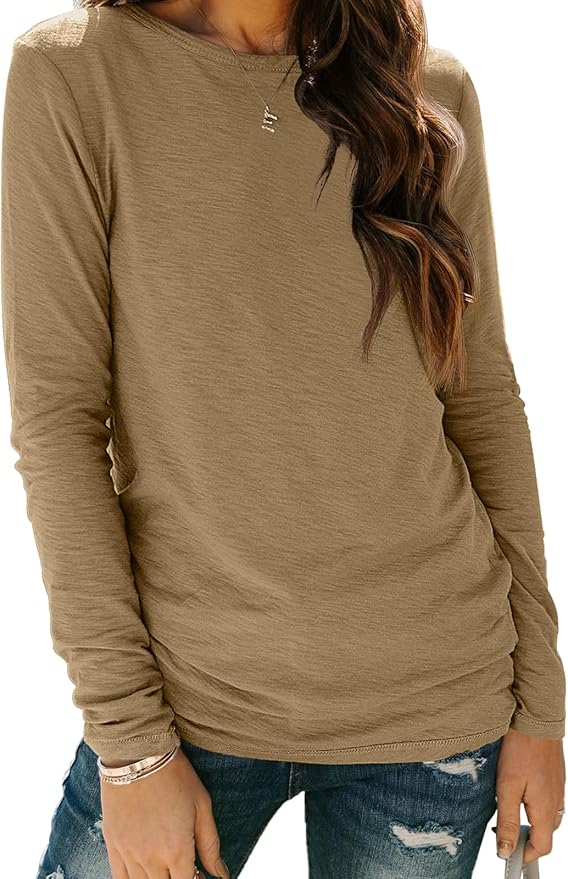 AUTOMET Women‘s Basic Long Sleeve Crewneck, Plus Size Winter & Spring Top, Casual Fall Tee for Teacher & Everyday Outfits