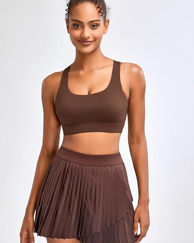 RUNNING GIRL High Impact Sports Bras for Women - Scoop Neck Strappy Sports Bra High Support Moulded Cup Workout Bra
