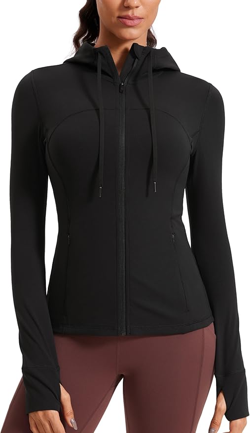CRZ YOGA Butterluxe Hooded Athletic Jackets for Women - Full Zip Track Casual Tops with Thumb Holes Pockets