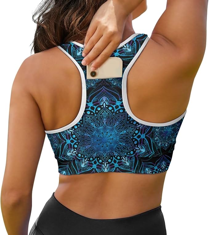 4 Piece Gym Sets Women Racerback Sports Bra with Back Pocket, Matching Flare Yoga Pants And Sweatband