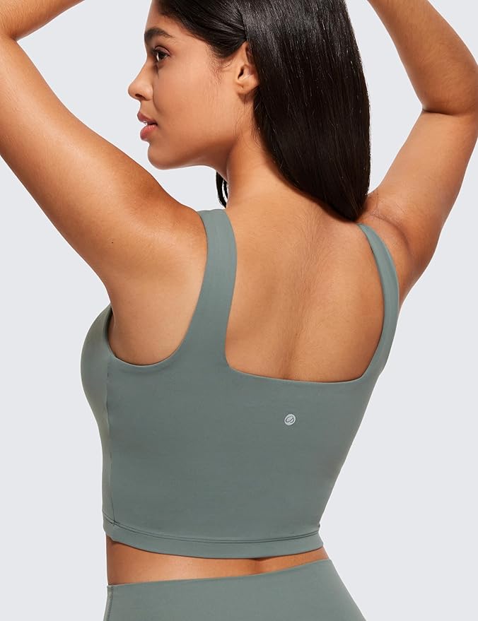 CRZ YOGA Butterluxe Square Neck Crop Tank Tops for Women - Workout Longline Sports Bras Padded Yoga Camisole