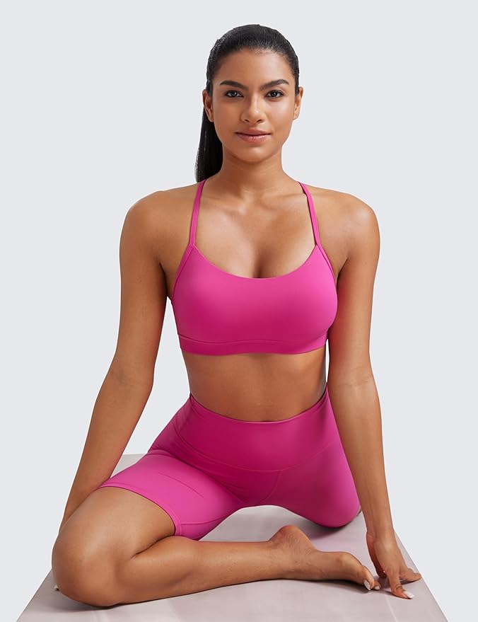 CRZ YOGA Butterluxe Y Back Sports Bras for Women - Padded Racerback Low Impact Spaghetti Thin Strap Workout Yoga Top