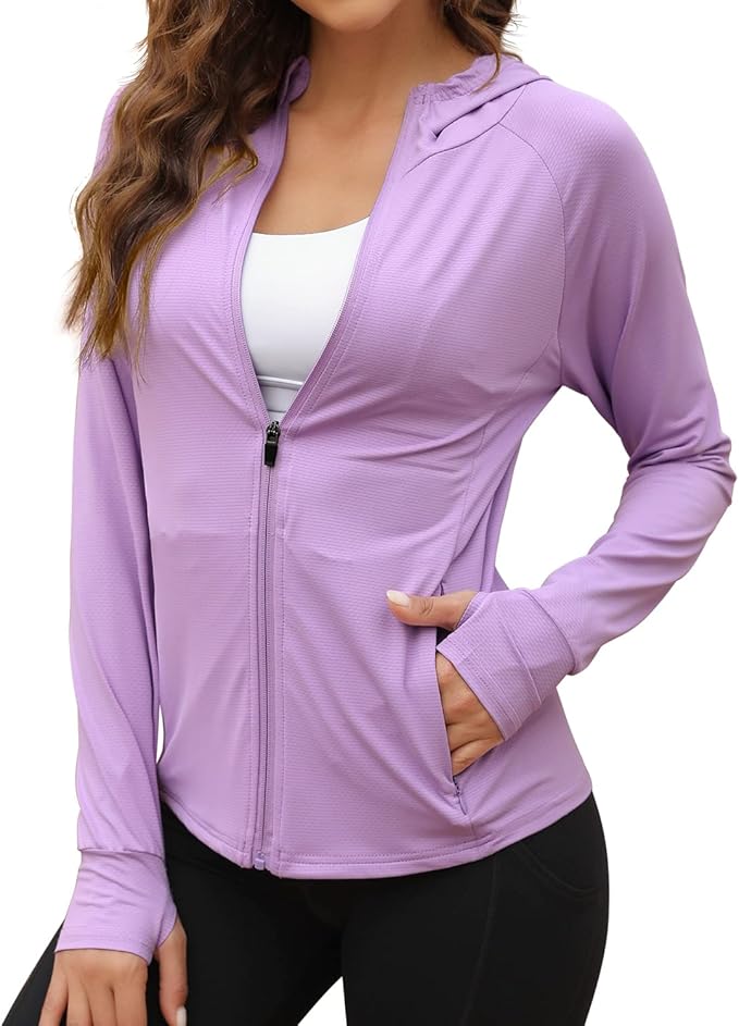 We1Fit Women's UPF 50+ Sun Protection Jacket Hoodie Sun Shirts Hiking Running Athletic Shirt