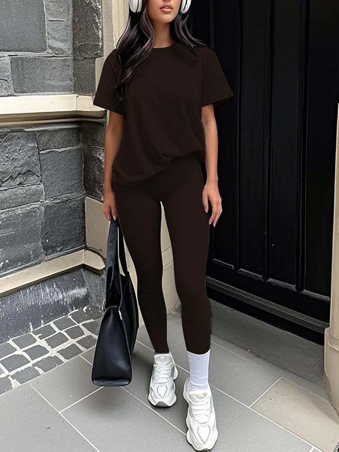 ZFLM casual sportswear 3-piece set high waist tight pants yoga pants short sleeved round neck yoga set