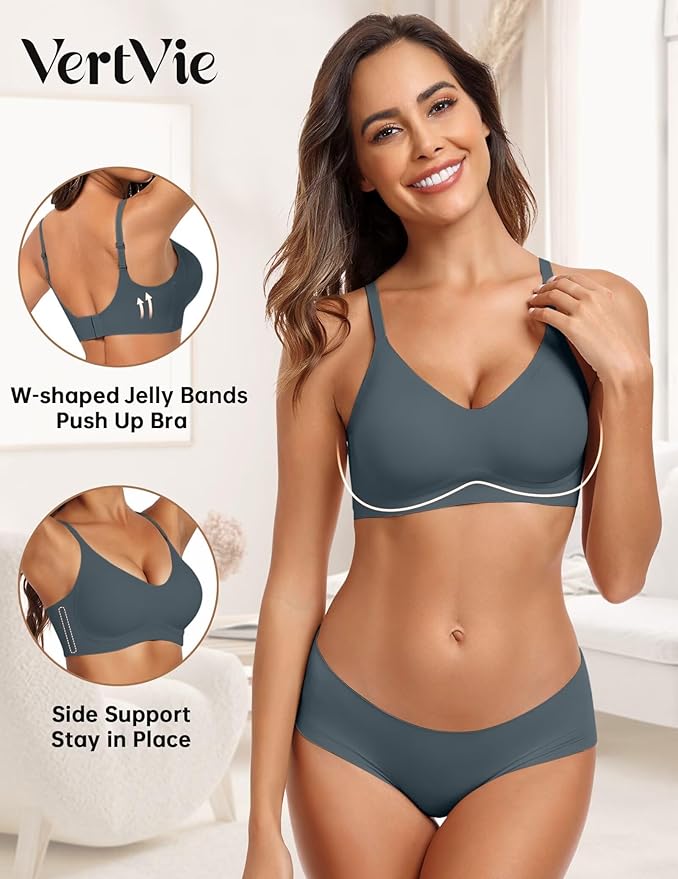 Vertvie Womens Seamless Jelly Bras No Underwire Comfort Push Up Bras Buttery Soft Wireless Bralette Full Coverage Sports Bra
