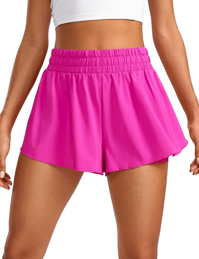 CRZ YOGA 2 in 1 Split Flowy Running Shorts for Women 3" - High Waisted Quick Dry Skirts for Tennis Workout Athletic Lounge