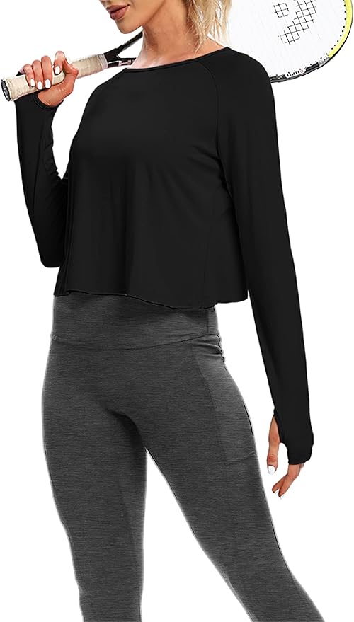 Bestisun Long Sleeve Workout Running Shirts Athletic Yoga Gym Crop Tops for Women