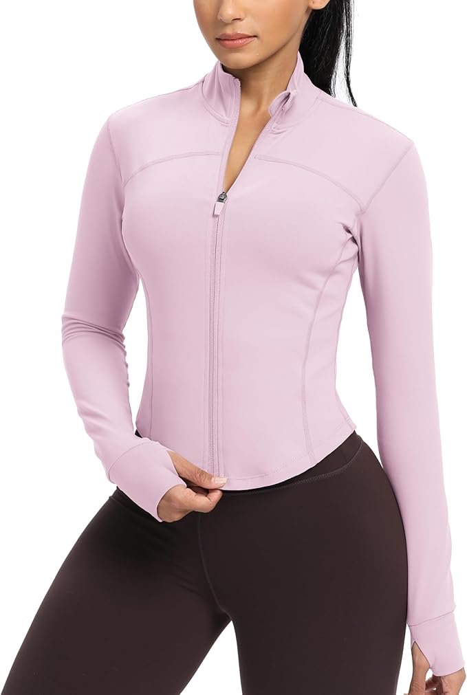 GYM RAINBOW Womens Zip Up Workout Jakcets Lightweight Slim Fit Running Athletic Jackets with Thumb Holes