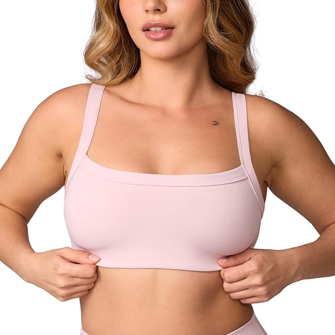 UNISSU Hugcurve Adjustable Sports Bra Square Neck Wireless Padded Yoga Workout Tops