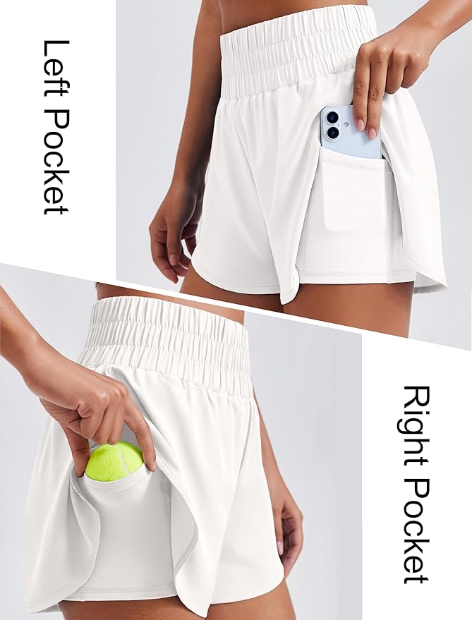 PINSPARK Women's 2 in 1 Running Shorts High-Split Athletic Short High Waisted 3" Liner Workout Gym Short with Pockets