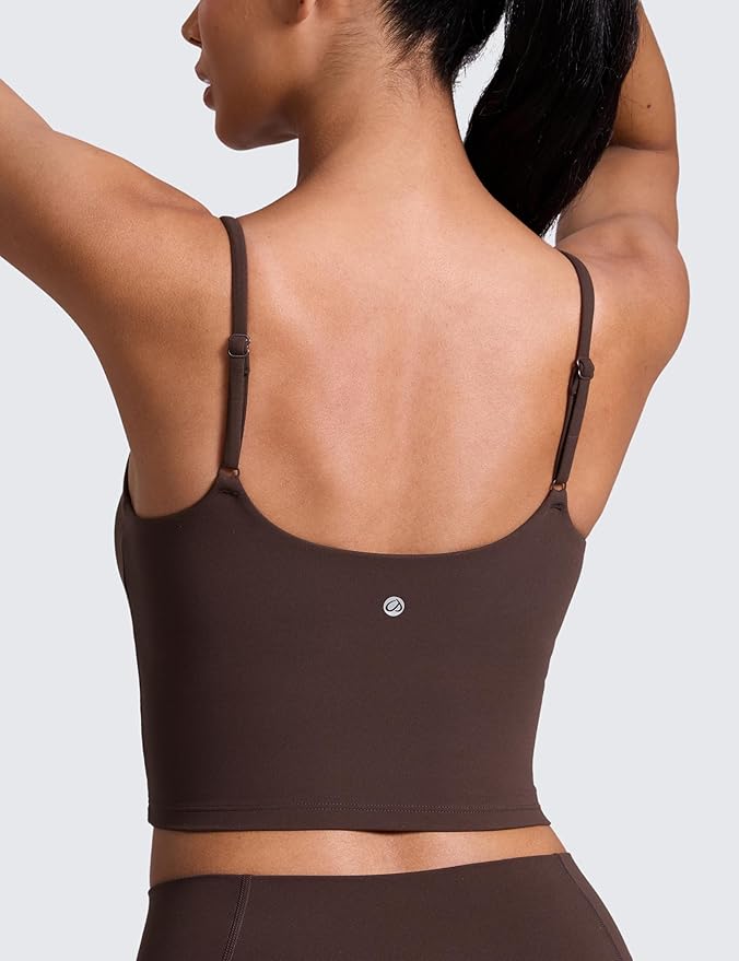 CRZ YOGA Butterlift Adjustable U Back Crop Tank Tops for Women - Padded Camisole Scoop Neck Workout Longline Sports Bras