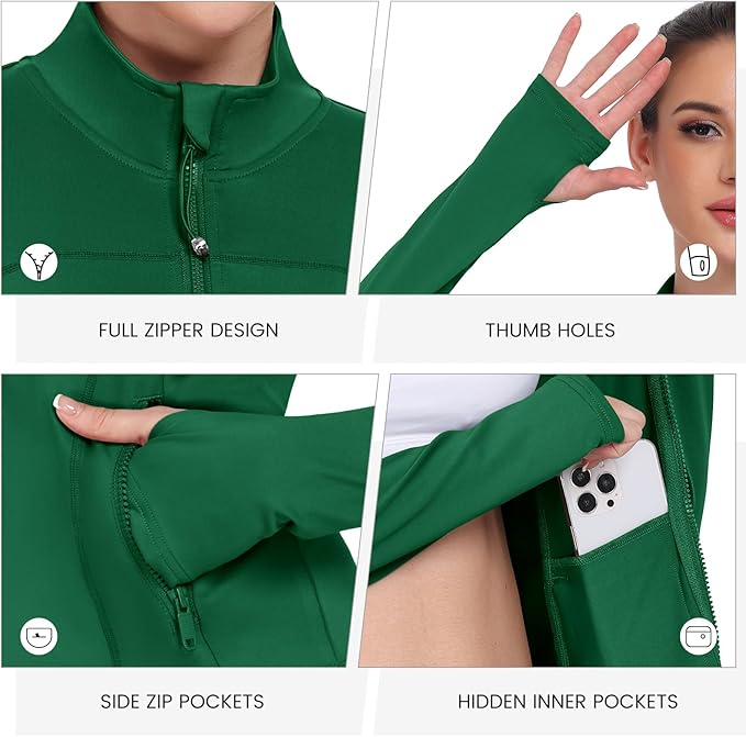 Women's Workout Jackets Full Zip Running Yoga Jackets Lightweight Athletic Clothes with Thumb Holes