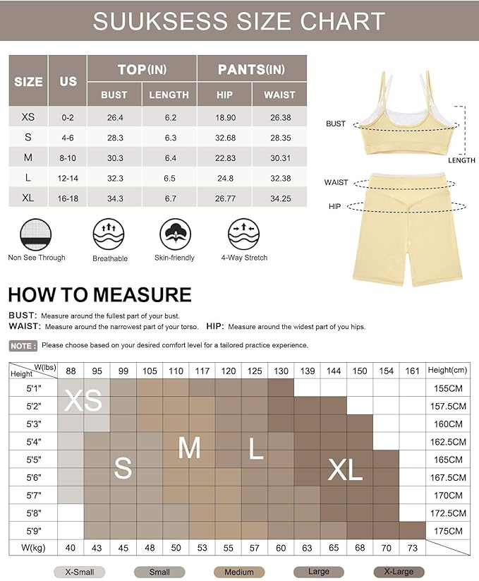 SUUKSESS Women 2 Pieces Workout Sets Padded Spaghetti Straps Camis High Waist Biker Shorts