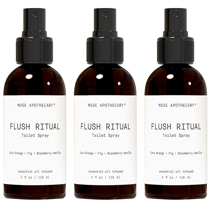 Muse Apothecary Flush Ritual - Aromatic & Refreshing Toilet Spray, Use Before You Go, 4 oz, Infused with Natural Essential Oils - Cara Orange + Fig + Blackberry Vanilla, 3 Pack