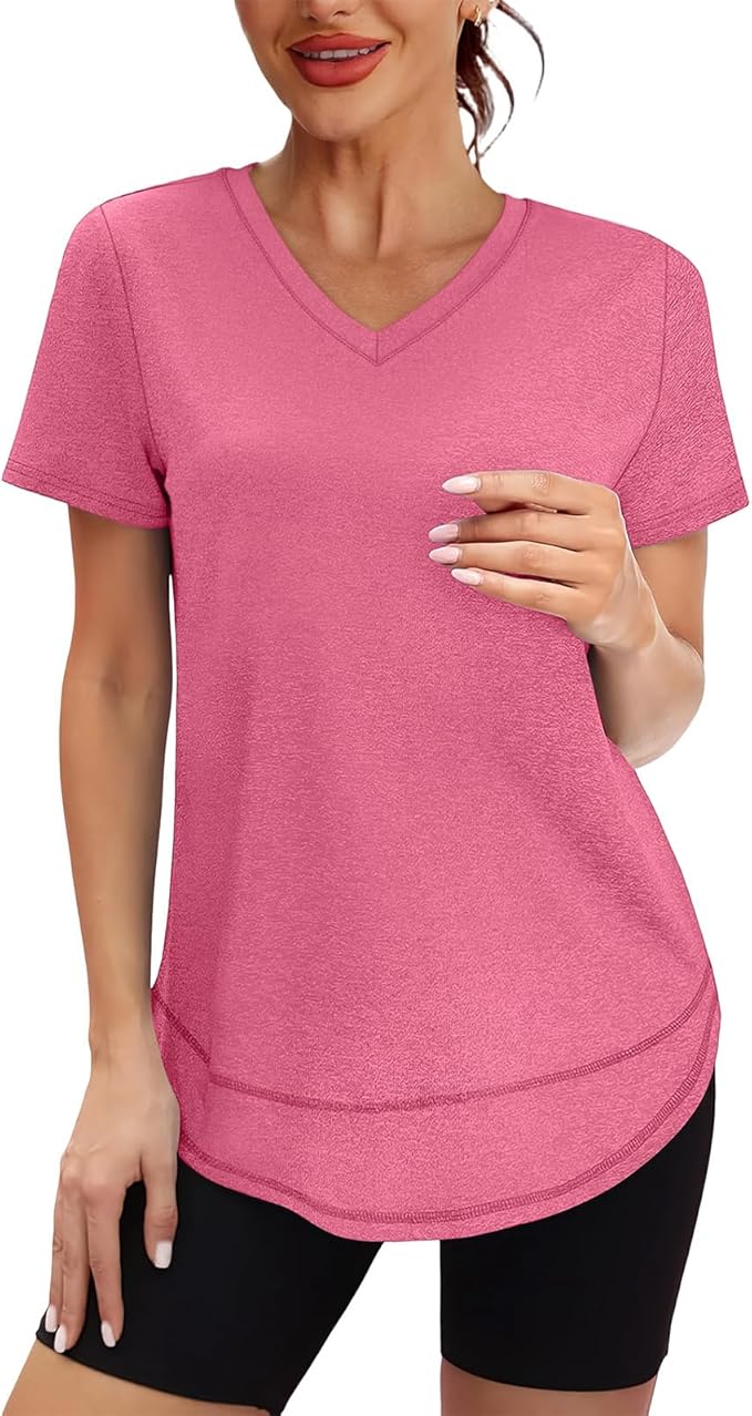 XIEERDUO Womens Workout Tops Short Sleeve Shirts Quick Dry Outfits for Hiking Running V Neck S-3XL