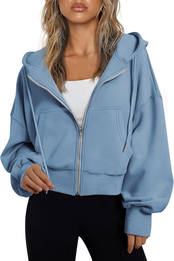 Trendy Queen Hoodies for Women Full Zip Up Cropped Sweatshirts Jackets Casual Comfy Gym Tops Fall Outfits Winter Clothes 2026