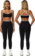 ABOCIW Two Piece Workout Sets for Women Color Block Strappy Sports Bra High Waist Leggings Yoga Pilates Outfits