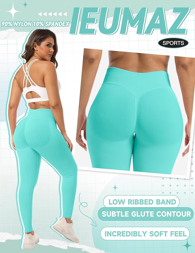 Ieumaz Scrunch Butt Lifting Leggings for Women Gym Seamless Workout Leggings Mid Low Waist Tummy Control Yoga Pants