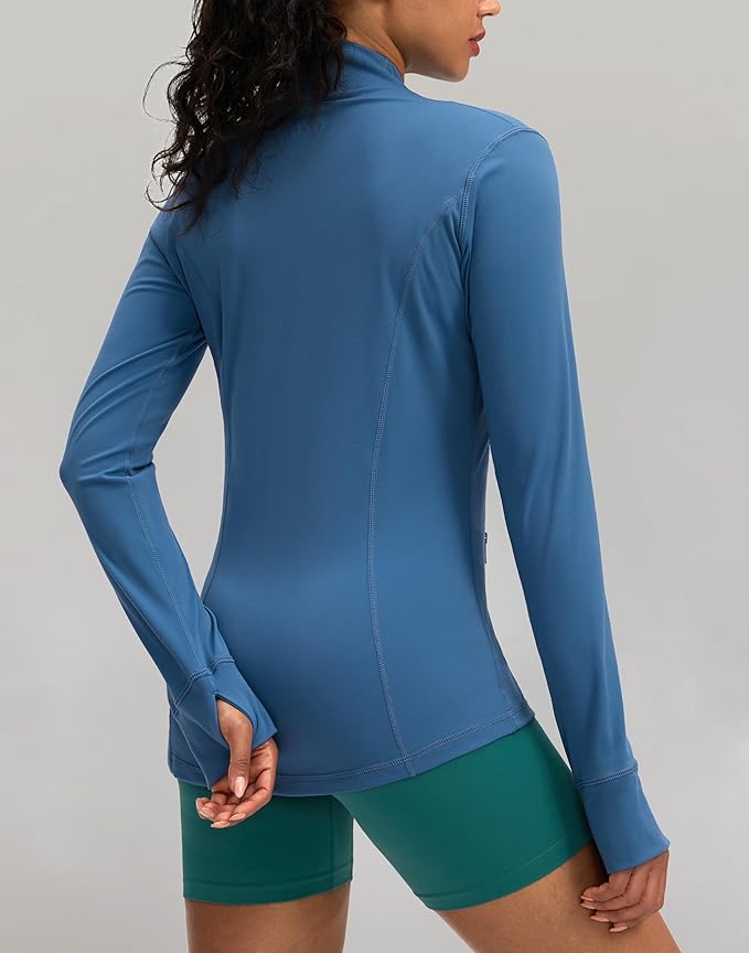 Women's Workout Jackets with 4 Pockets Zip Up Slim Fit Soft Fall Jacket for Yoga Running Athletic