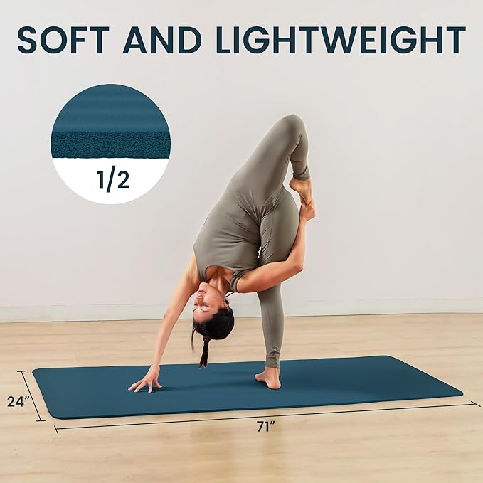 Fitvids Yoga Mat, 1/2-Inch Extra Thick High Density Exercise Mat, Anti-Tear Exercise Yoga Mat with Carrying Strap, Suitable for Various Yoga Exercises