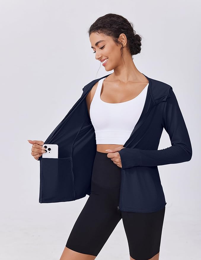 PINSPARK Women's UPF 50+ Sun Protection Hoodie Jacket Lightweight Full Zip Athletic Jacket Long Sleeve Shirt with Pockets