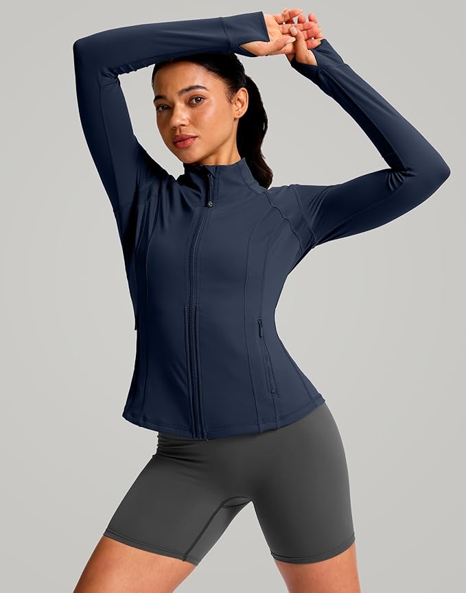 G Gradual Women's Workout Jackets Extended Waist Length Slim Full Zip 4 Pockets Athletic Jacket Spring Running Yoga Clothes