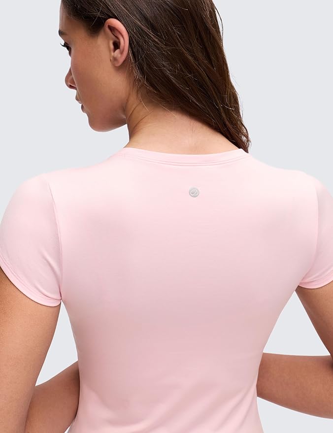 CRZ YOGA Cloud Jersey Crewneck Baby Tee for Women - Casual Workout Basic Short Sleeve Shirts Summer Daily Soft Stretchy Tops