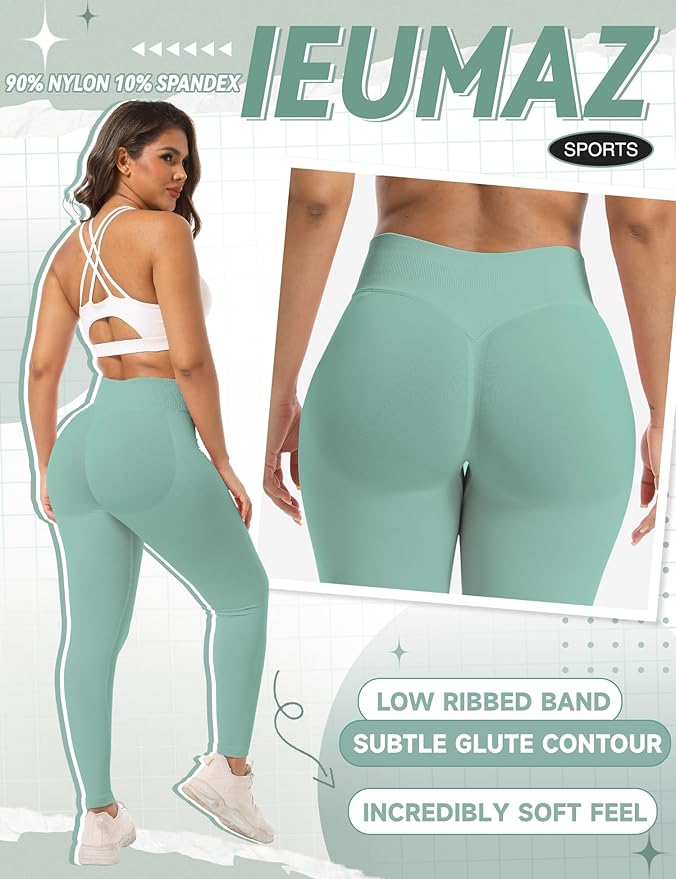 Ieumaz Scrunch Butt Lifting Leggings for Women Gym Seamless Workout Leggings Mid Low Waist Tummy Control Yoga Pants