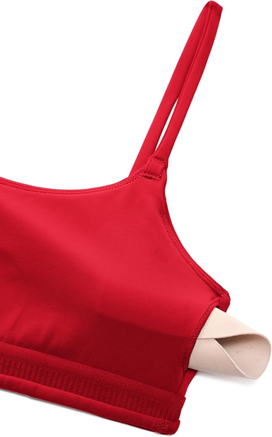 CRZ YOGA Butterbreeze Scoop Neck Sports Bras for Women - Spaghetti Straps Wireless Workout Padded Gym Cami Top