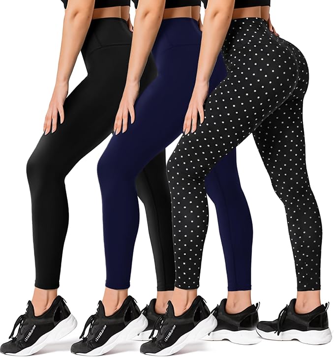 FULLSOFT 3 Pack Leggings for Women High Waisted Soft Black Yoga Pants for Workout Athletic Running Reg & Plus Size