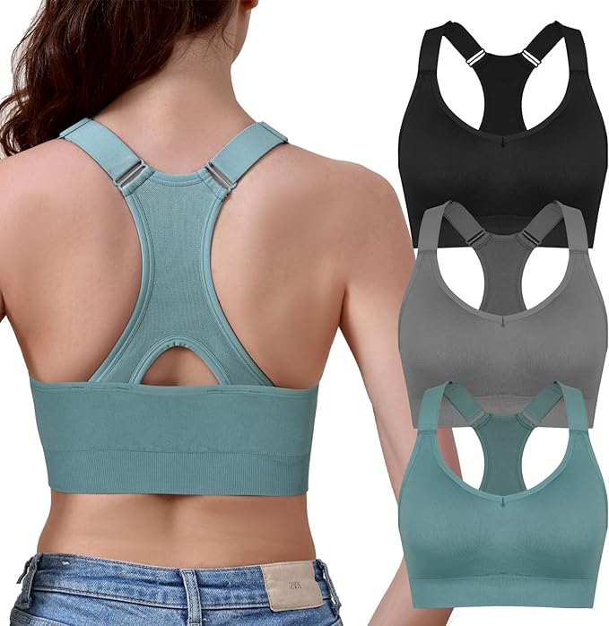 Double Couple Sports Bras for Women Adjustable Medium Impact Racerback Padded Sports Bra for Yoga Gym Fitness Workout