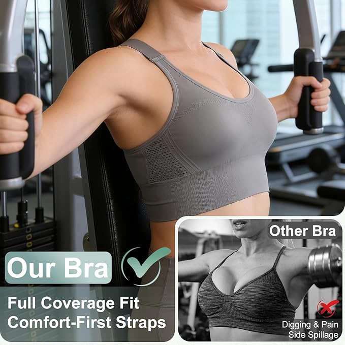 Adjustable Sports Bras for Women: 3 Pack High Support Padded Racerback Sport for Large Bust Workout Running Gym