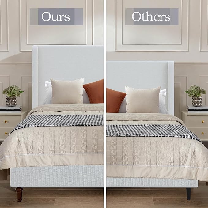 Upholstered Bed Frame Queen Size, 54" Tall Headboard Curved Wingback Platform Bed Frame/Elegant Boucle Bed Frame for Bedroom/ Wood Slats Support/No Box Spring Needed/Easy Assembly/Cream White Boucle