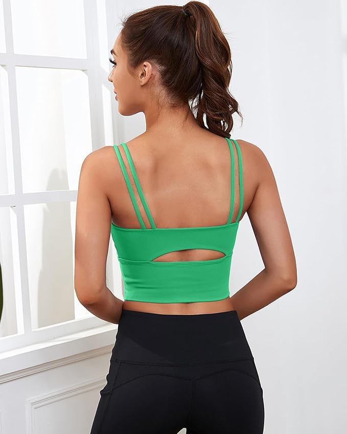 Everrysea Sports Bras for Women High Support Longline Workout Tank Tops Built in Bra Strappy Yoga Padded Crop Top